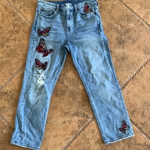 Lucky Brand Embroidered Cropped Slim Straight Jeans